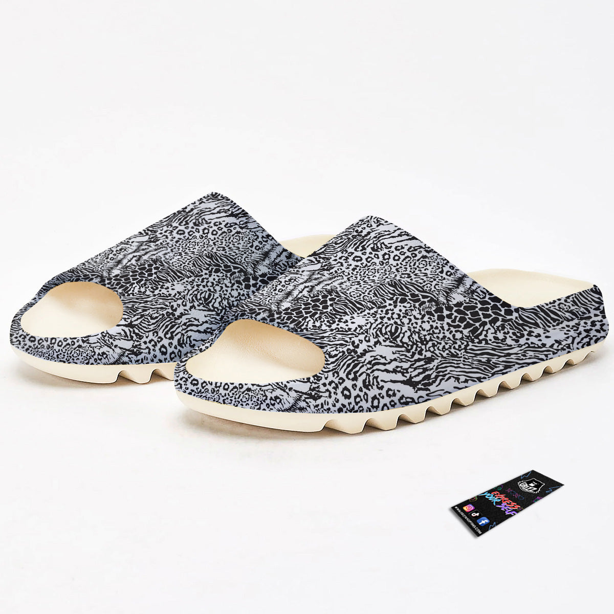 Patchwork Black White Animal Skins Print Pattern Sandals-grizzshop
