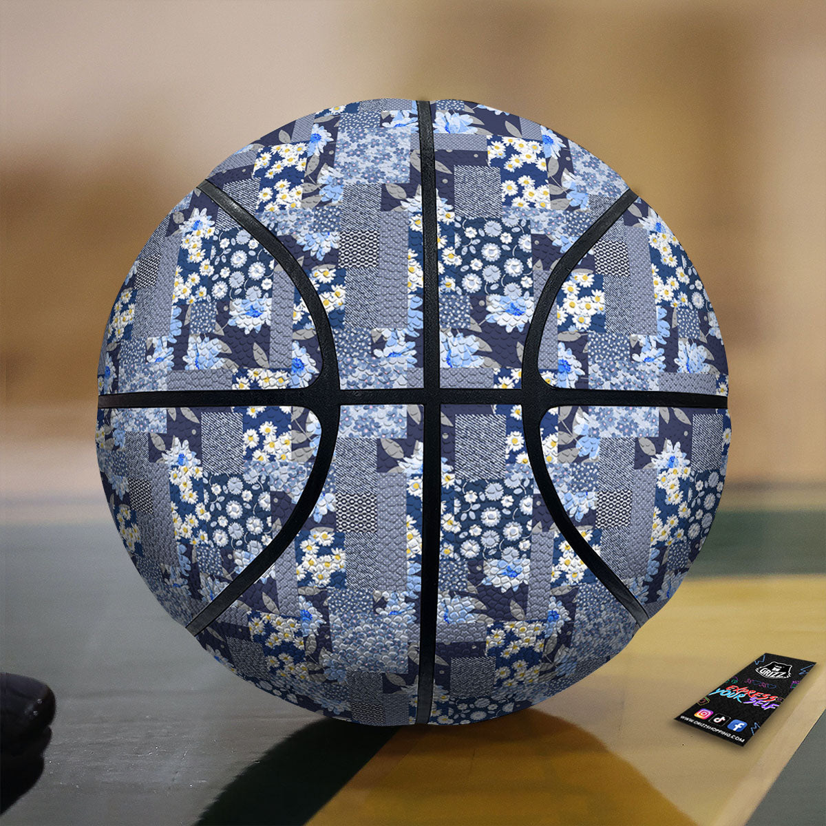 Patchwork Blue Floral Print Pattern Basketball