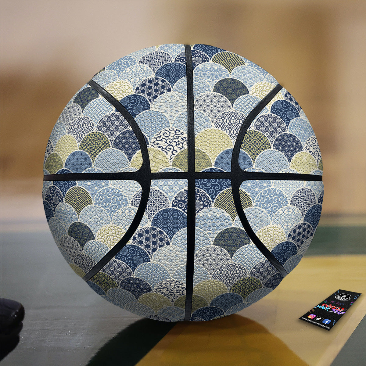 Patchwork Blue Traditional Japanese Print Pattern Basketball