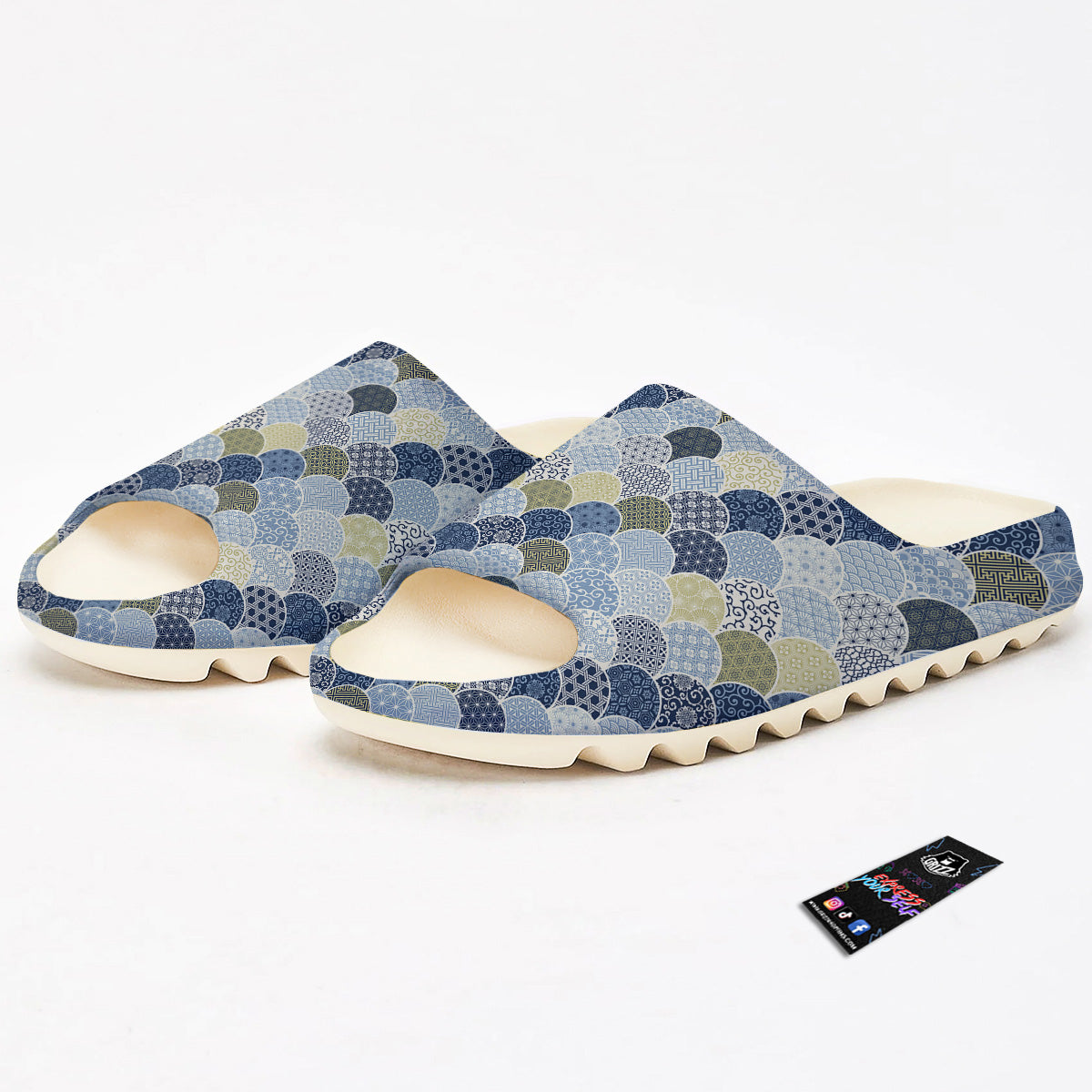 Patchwork Blue Traditional Japanese Print Pattern Sandals-grizzshop