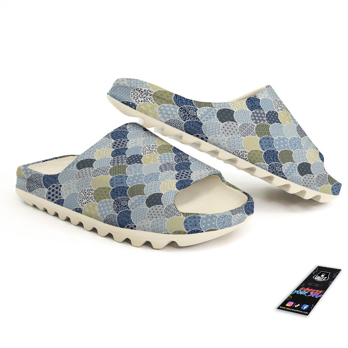 Patchwork Blue Traditional Japanese Print Pattern Sandals-grizzshop