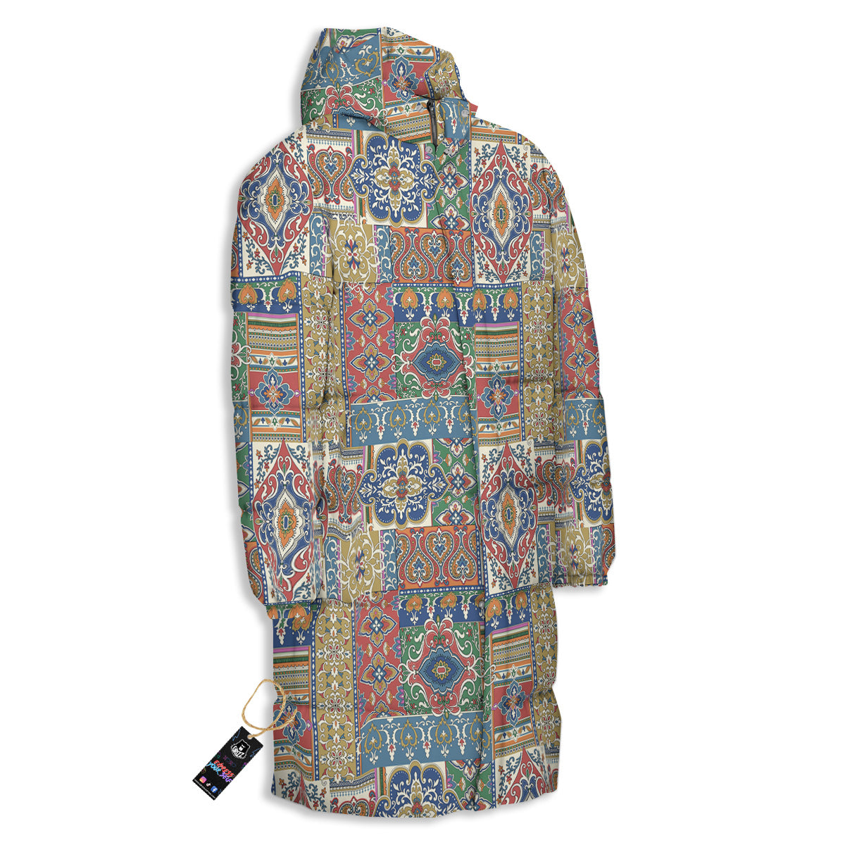 Patchwork Damask Vintage Print Pattern Long Down Jacket