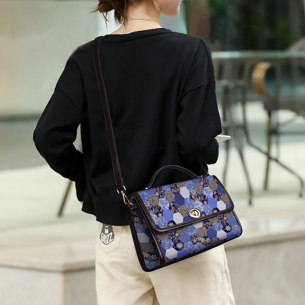 Patchwork Denim And Plaid Print Pattern Women's Satchel Bag