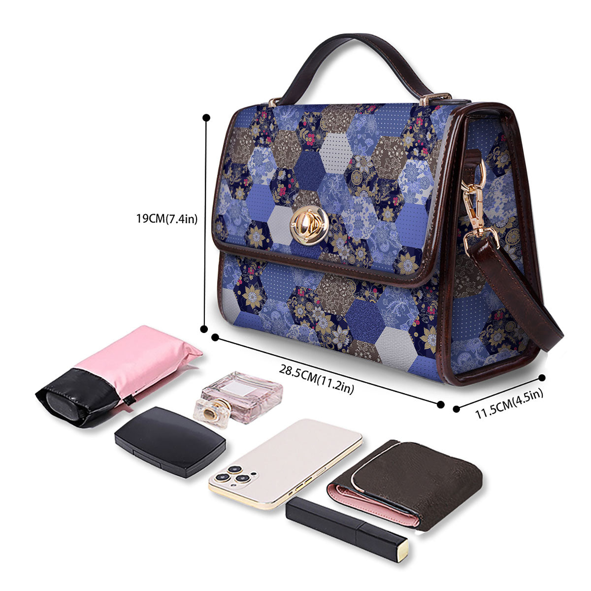 Patchwork Denim And Plaid Print Pattern Women's Satchel Bag