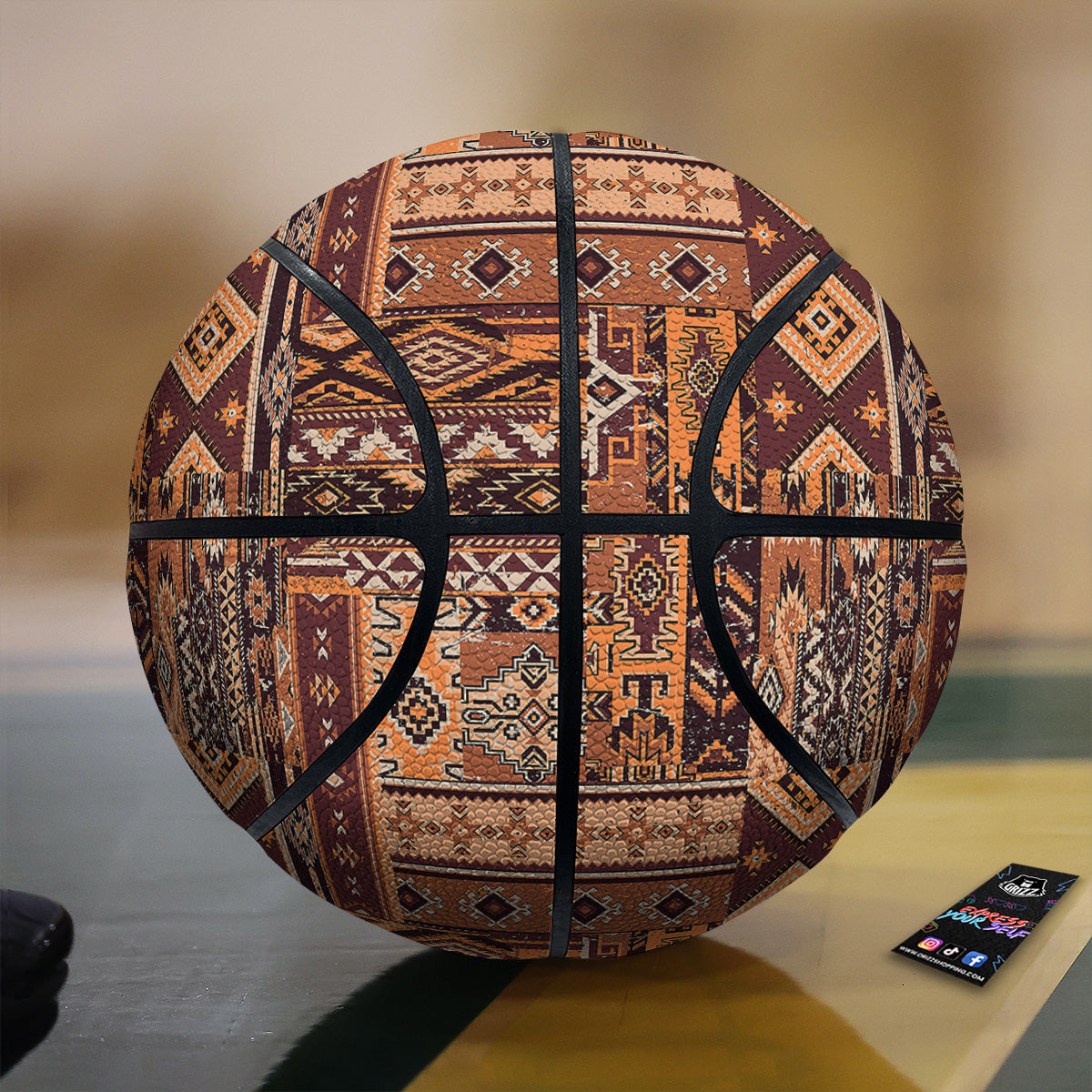 Patchwork Grunge Native American Print Pattern Basketball