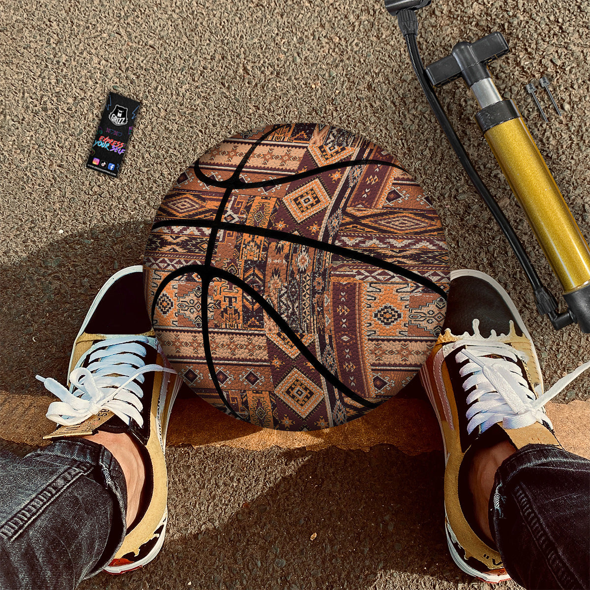Patchwork Grunge Native American Print Pattern Basketball