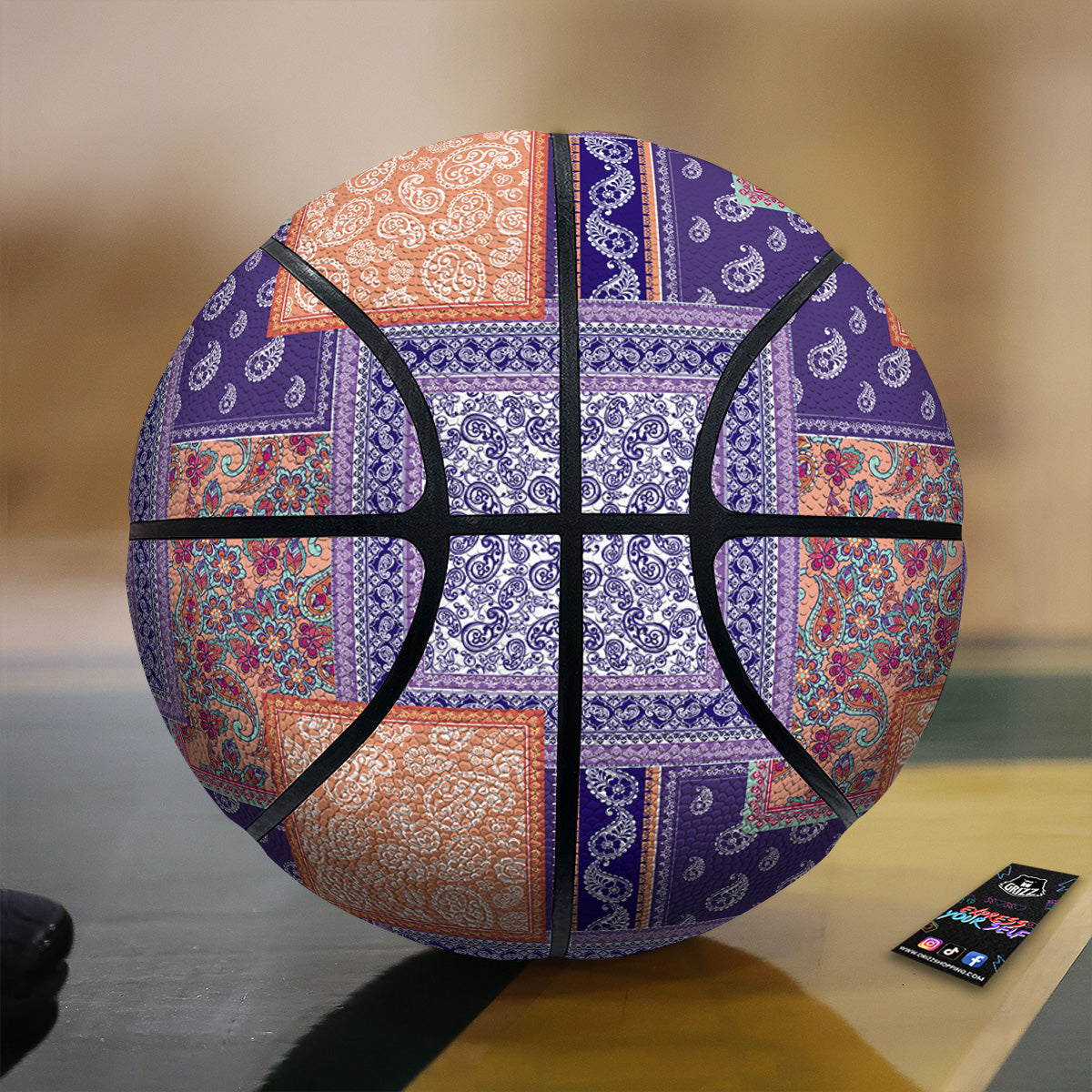 Patchwork Paisley Blue And Orange Print Pattern Basketball