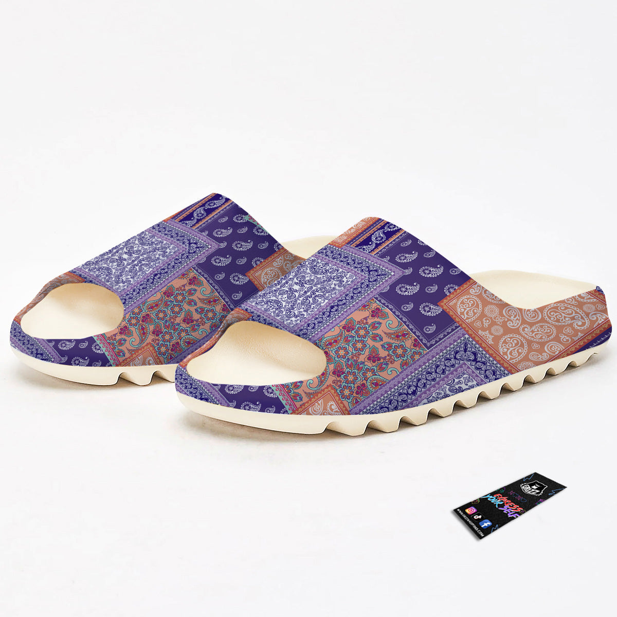 Patchwork Paisley Blue And Orange Print Pattern Sandals-grizzshop