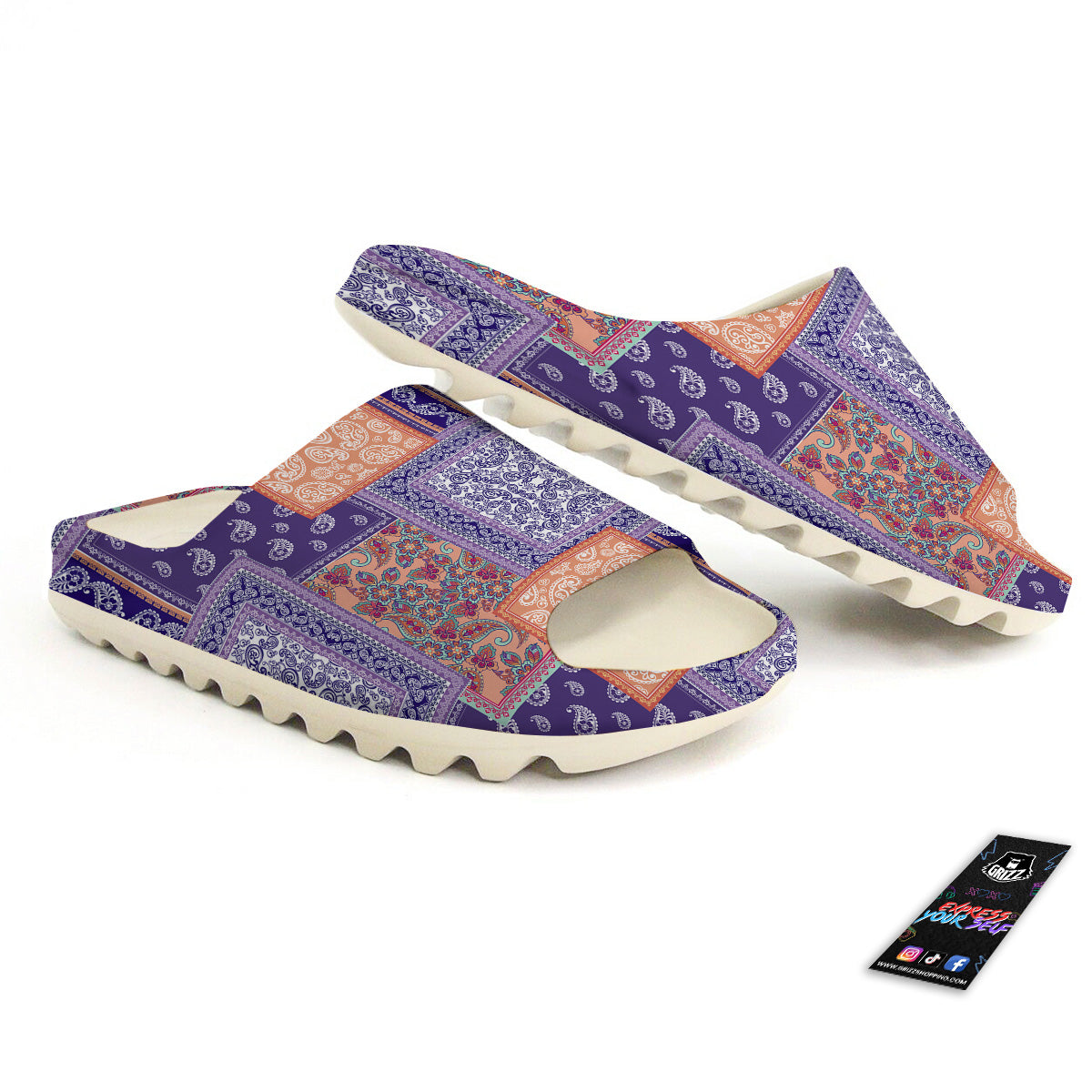 Patchwork Paisley Blue And Orange Print Pattern Sandals-grizzshop