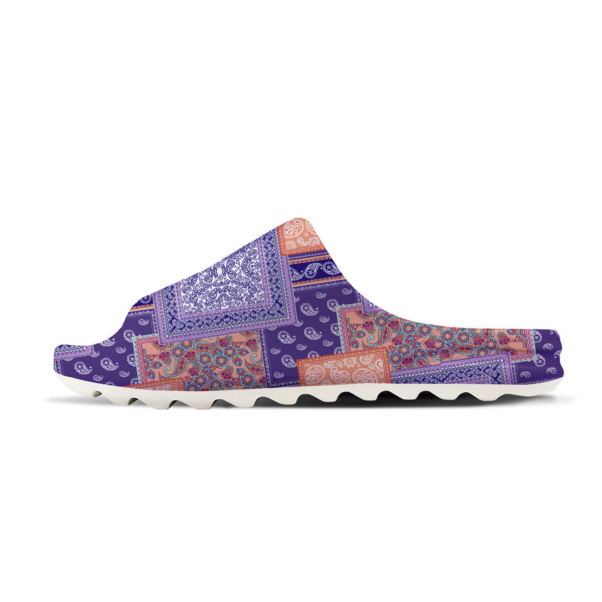 Patchwork Paisley Blue And Orange Print Pattern Sandals-grizzshop