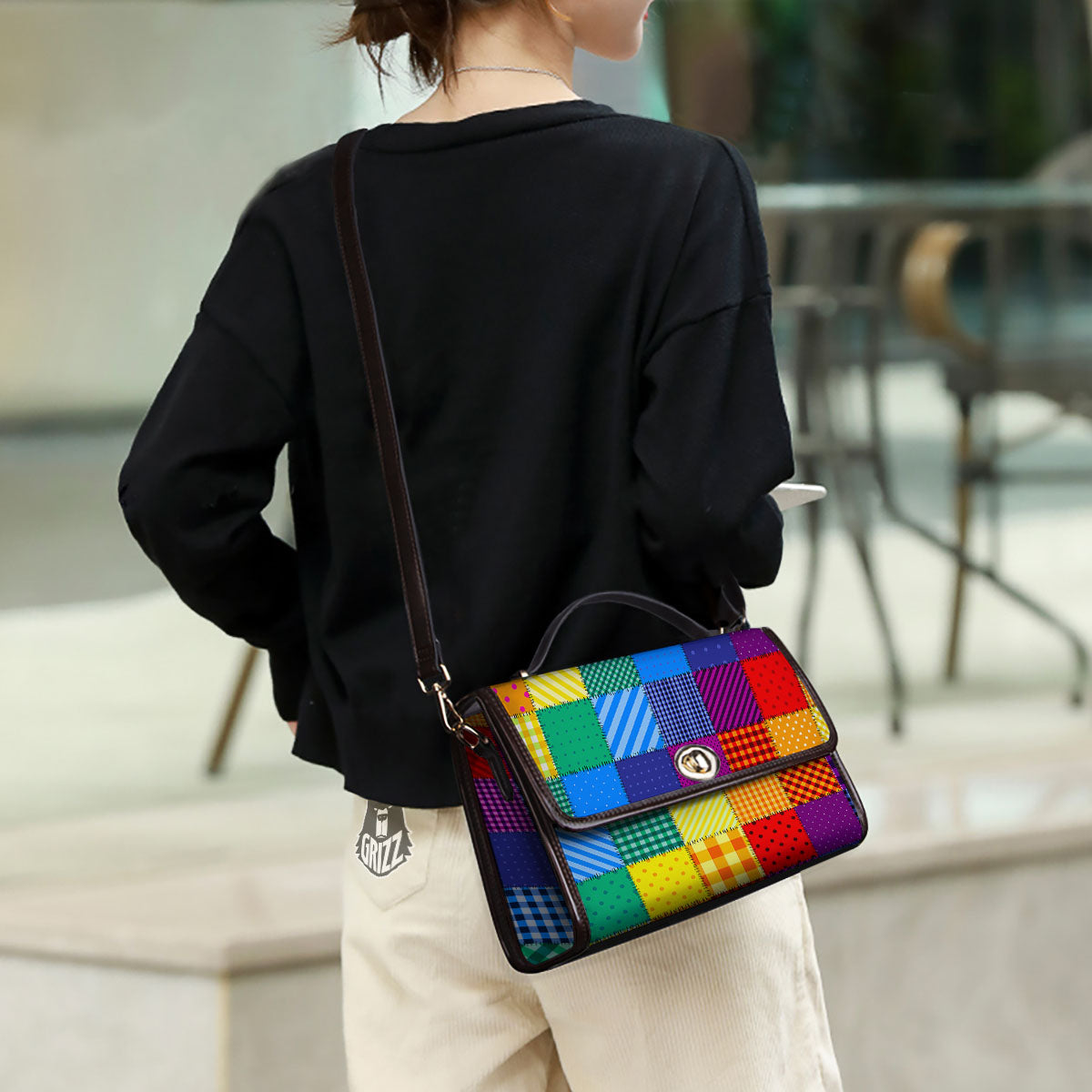 Patchwork Rainbow Print Pattern Women's Satchel Bag