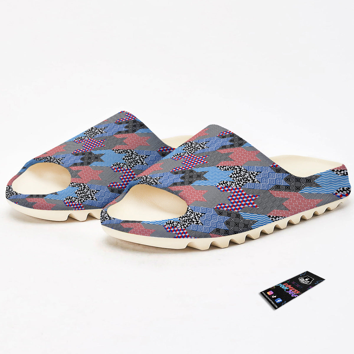 Patchwork Style And Classic Houndstooth Print Pattern Sandals-grizzshop