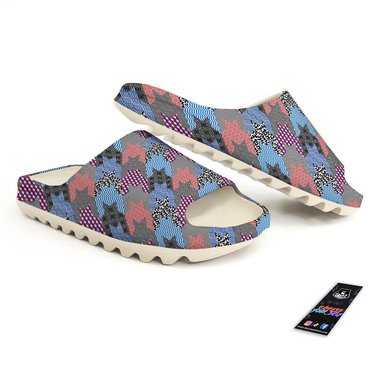 Patchwork Style And Classic Houndstooth Print Pattern Sandals-grizzshop