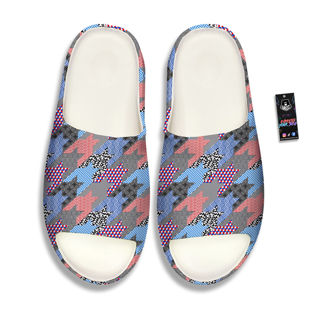 Patchwork Style And Classic Houndstooth Print Pattern Sandals-grizzshop