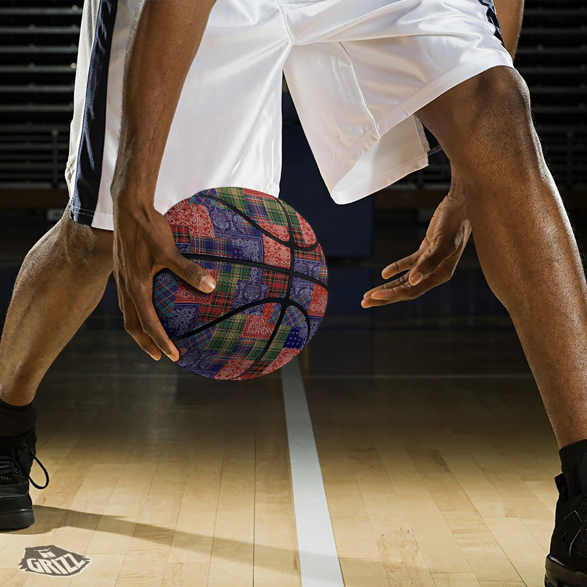 Patchwork Tartan And Bandana Print Pattern Basketball