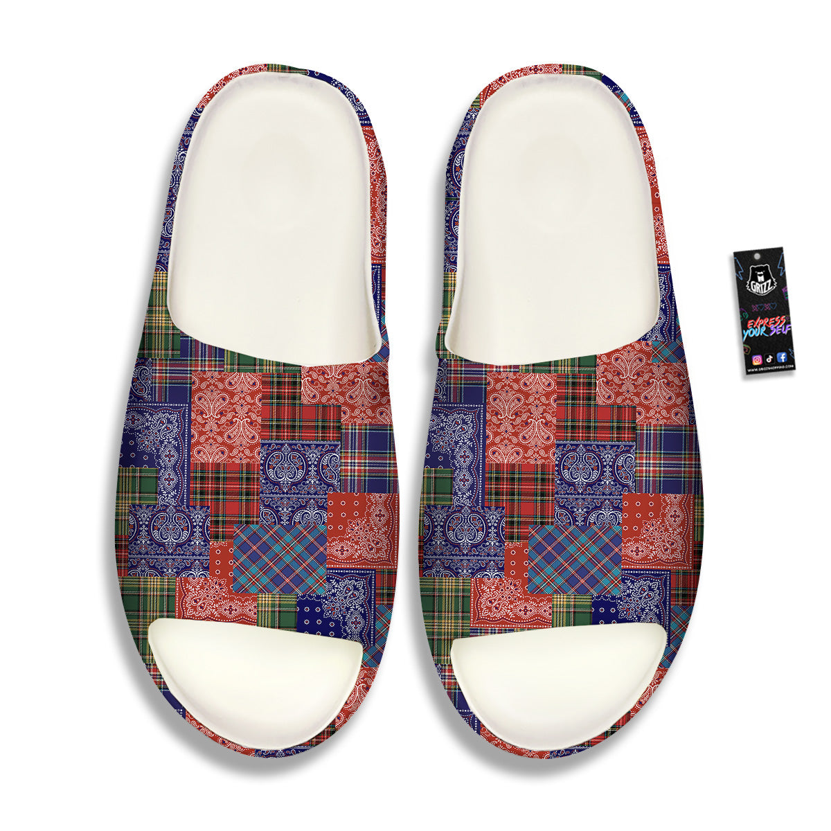 Patchwork Tartan And Bandana Print Pattern Sandals-grizzshop