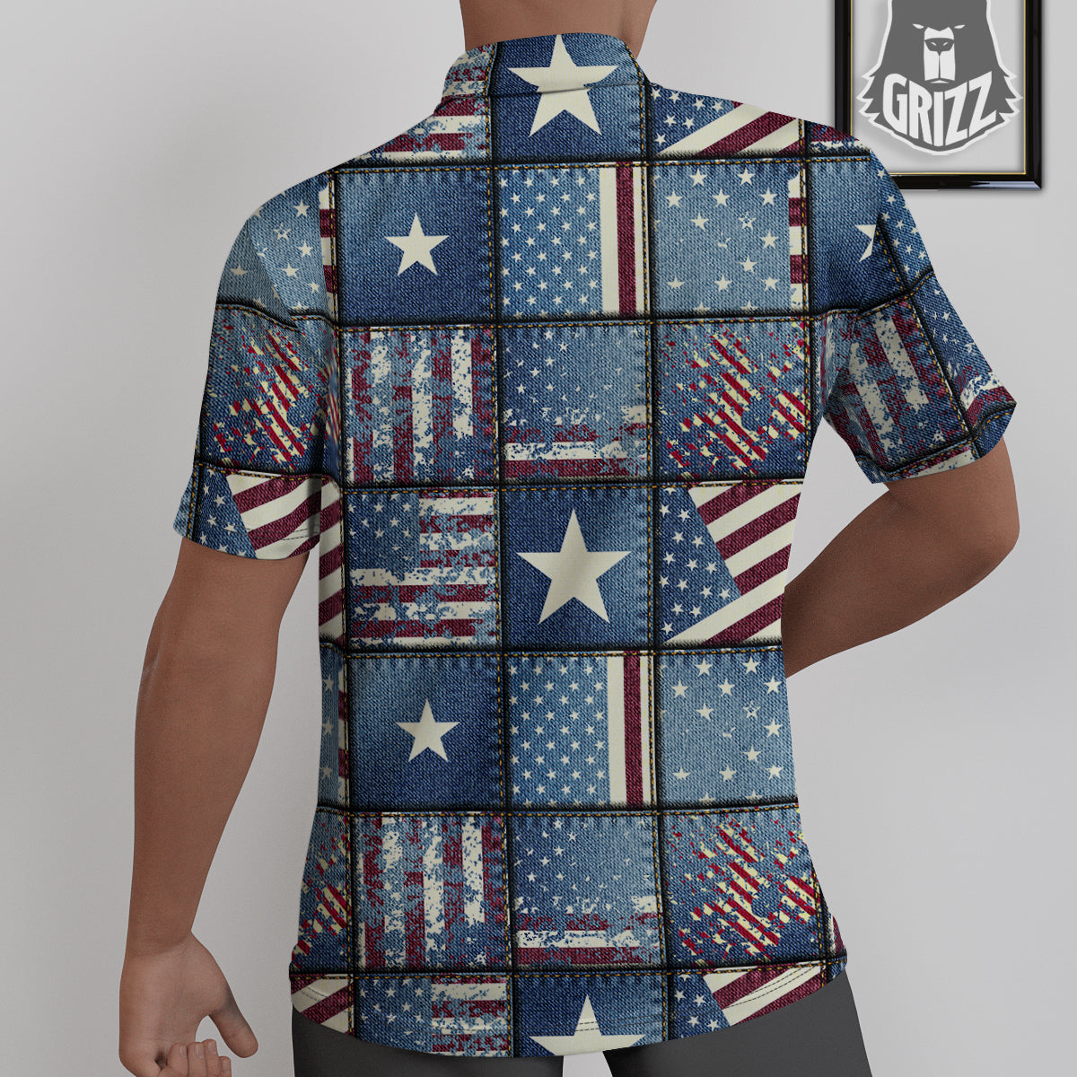 Patchwork USA Denim Print Pattern Untucked Shirts-grizzshop