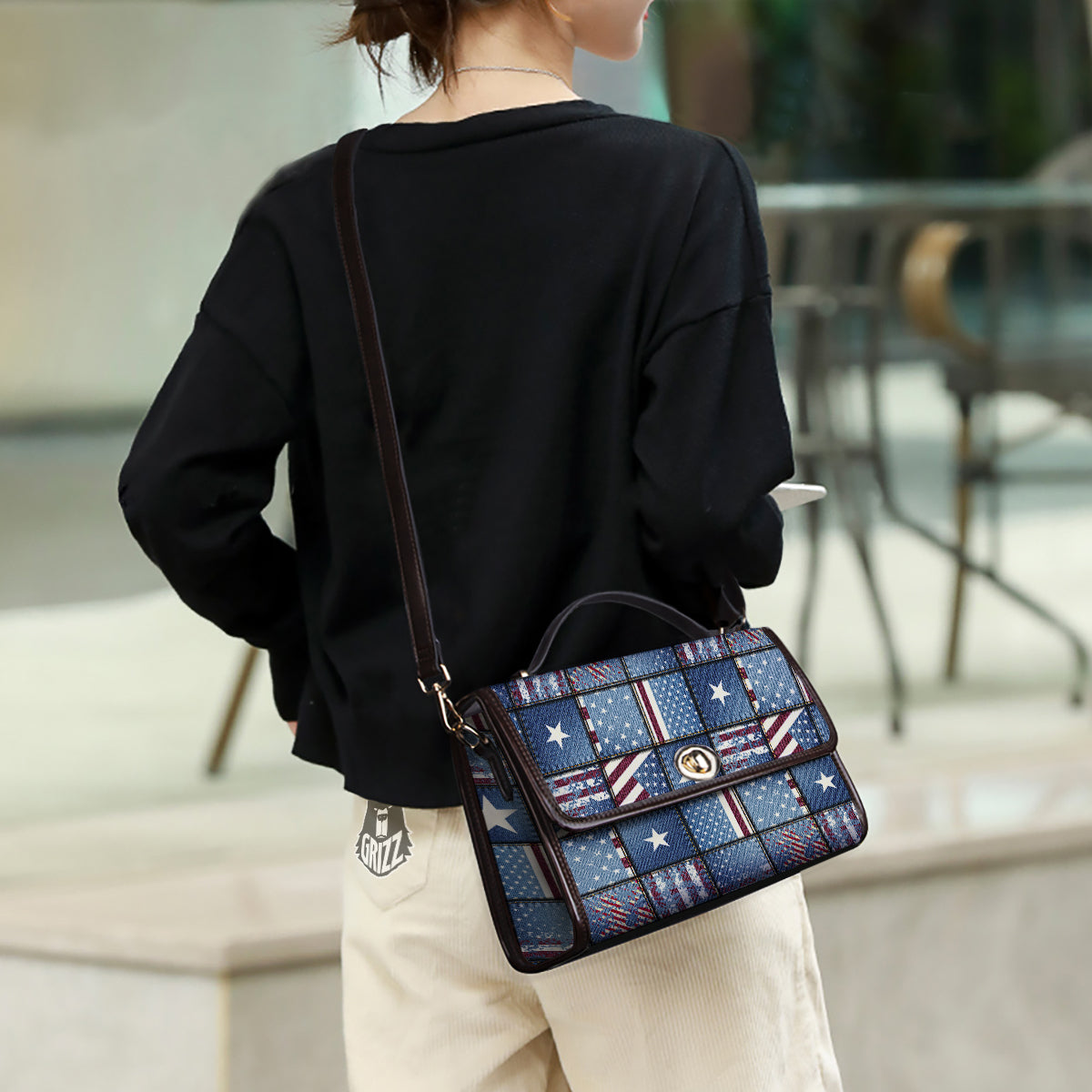 Patchwork USA Denim Print Pattern Women's Satchel Bag