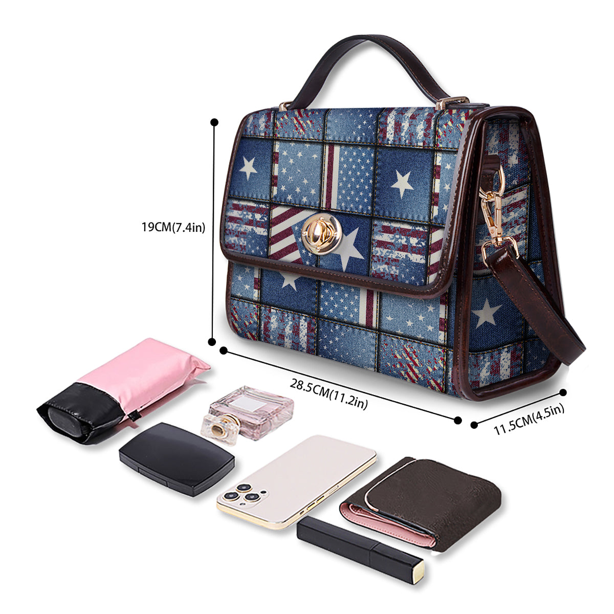 Patchwork USA Denim Print Pattern Women's Satchel Bag