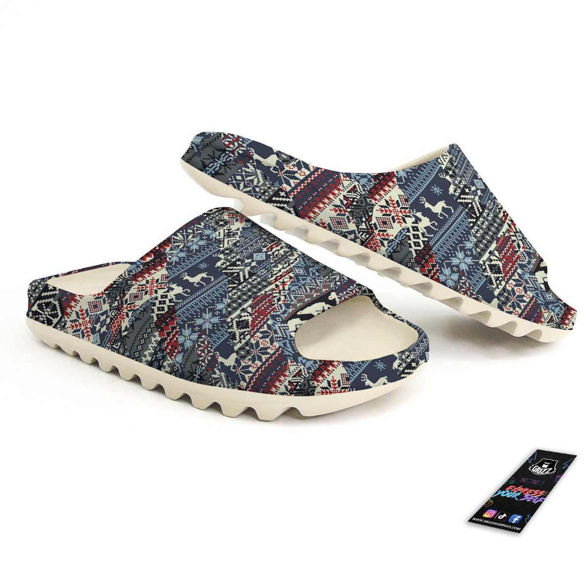 Patchwork Ugly Snowflake And Knitted Print Pattern Sandals-grizzshop