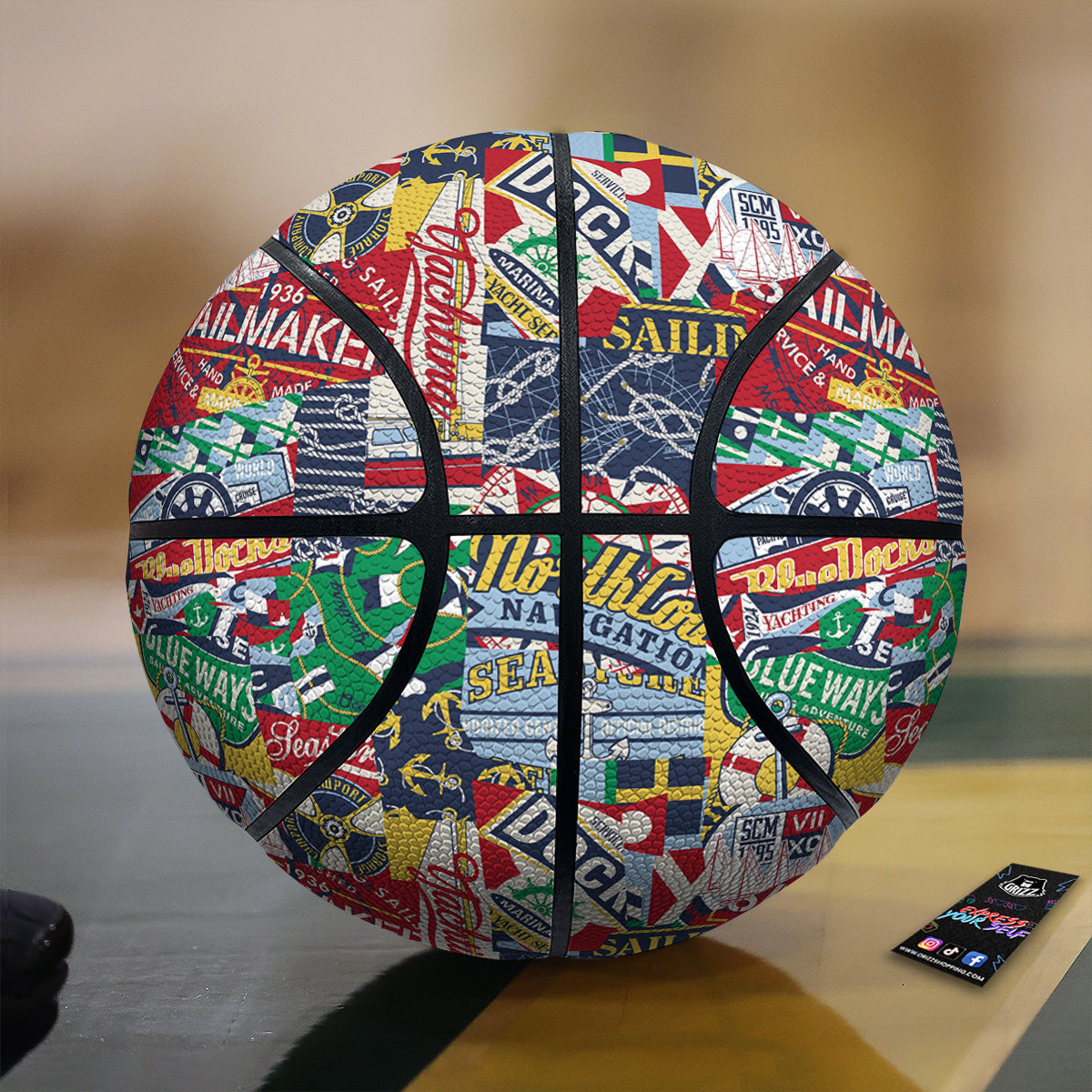 Patchwork Vintage Nautical Print Pattern Basketball
