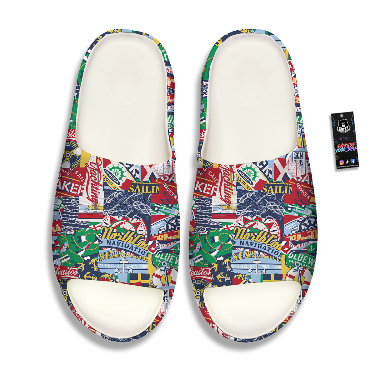 Patchwork Vintage Nautical Print Pattern Sandals-grizzshop