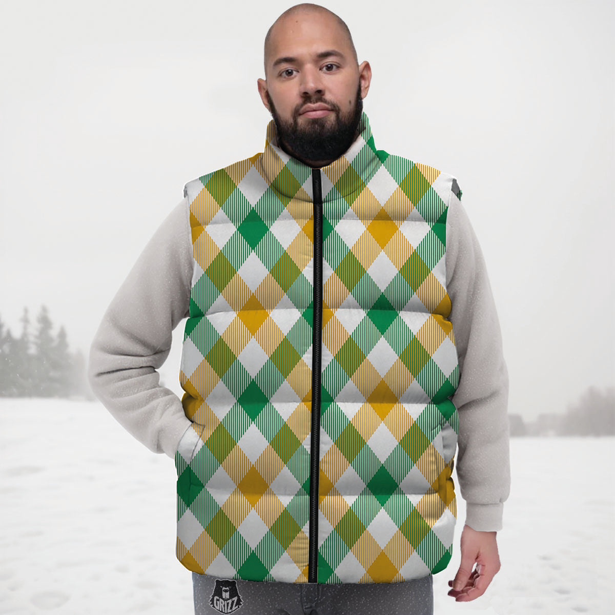 Patrick's Day Irish Plaid Print Down Vest