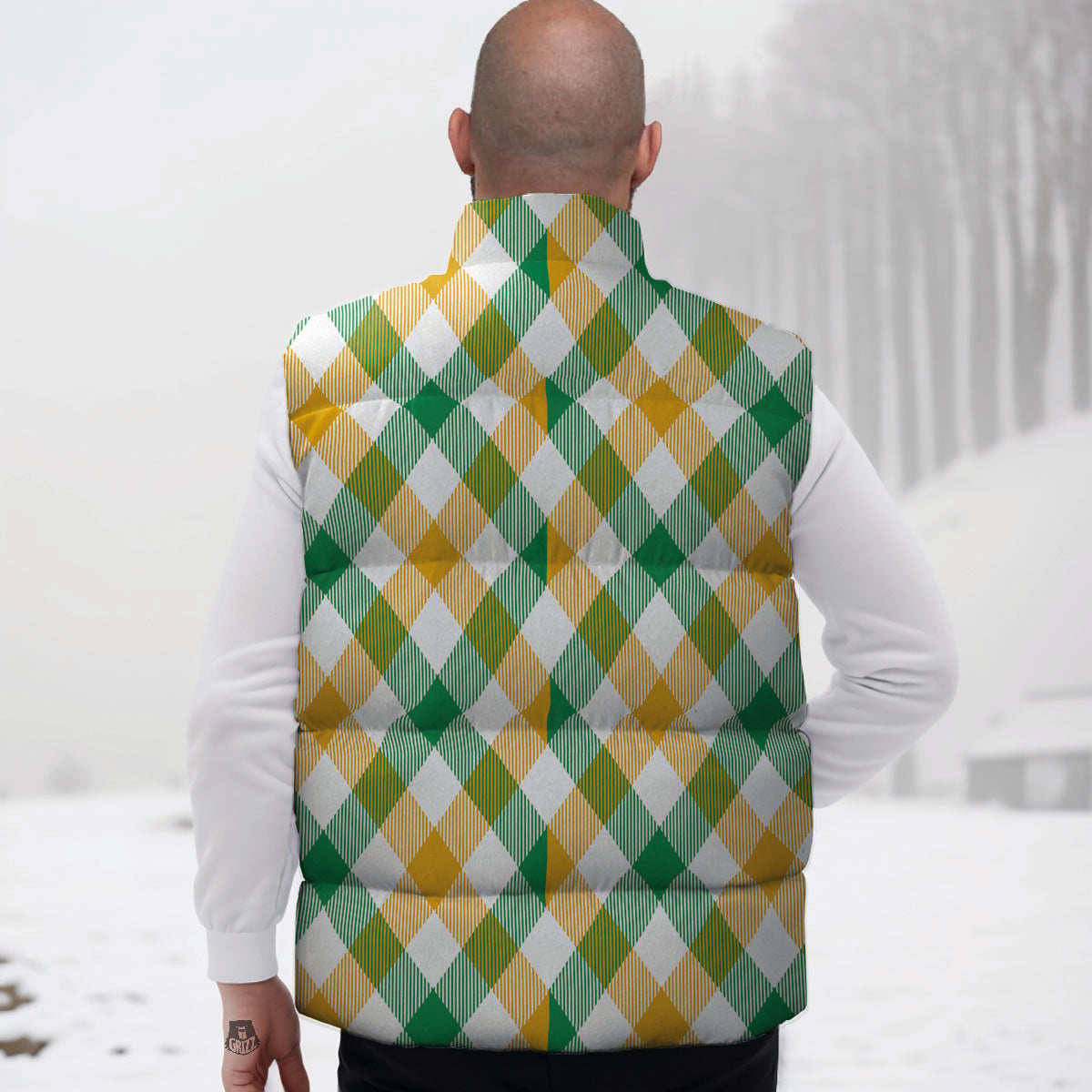 Patrick's Day Irish Plaid Print Down Vest