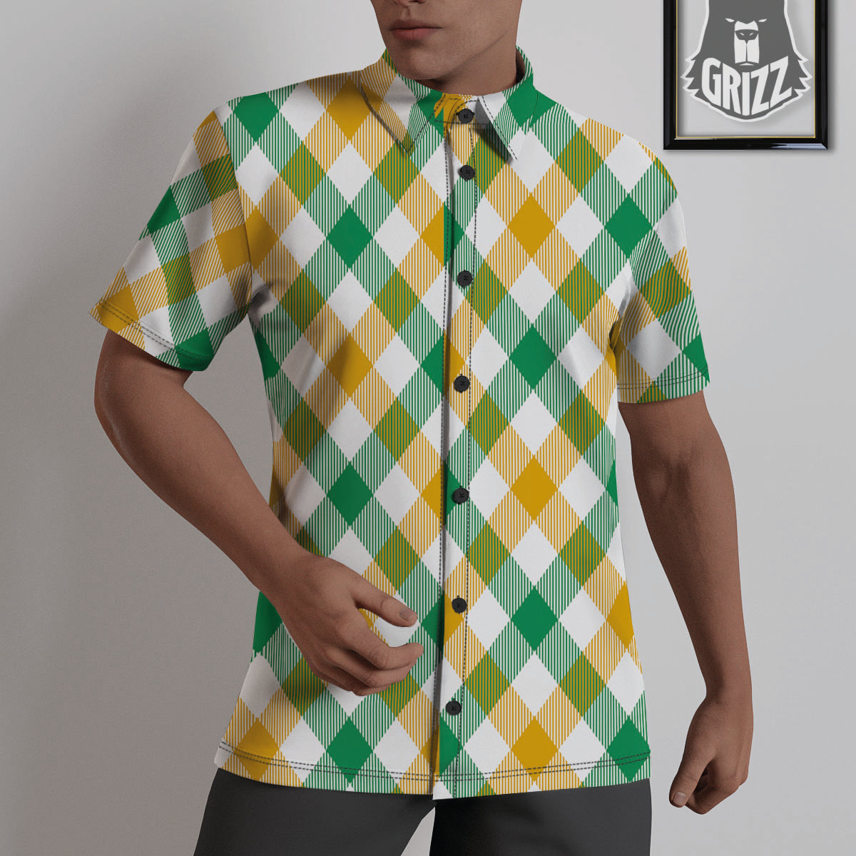 Patrick's Day Irish Plaid Print Untucked Shirts-grizzshop