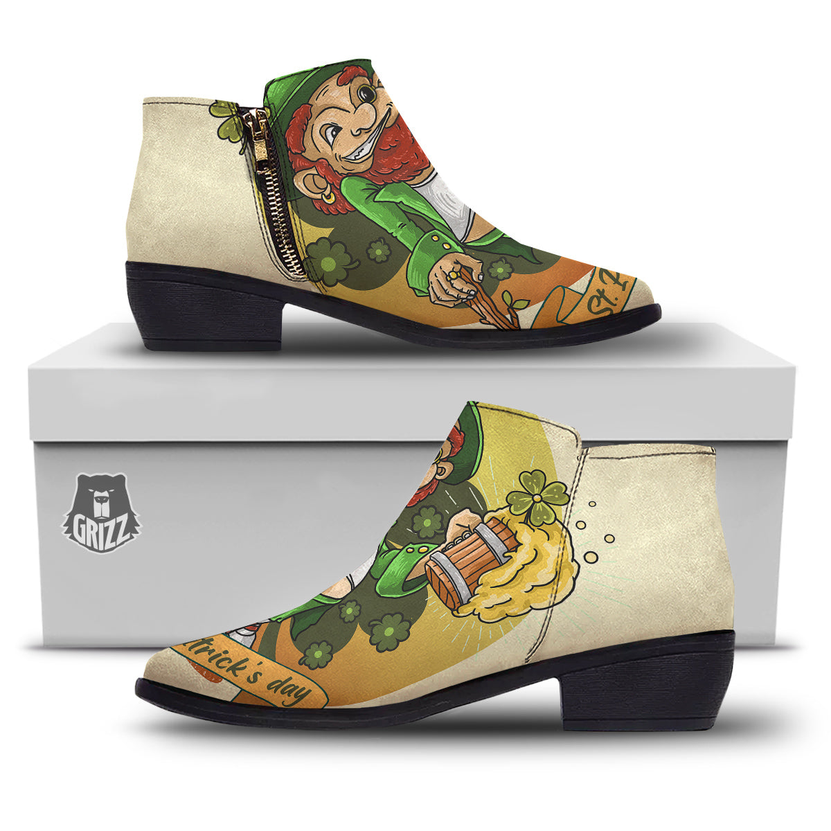 Patrick's Day Cute Shamrock Saint Print Ankle Boots-grizzshop