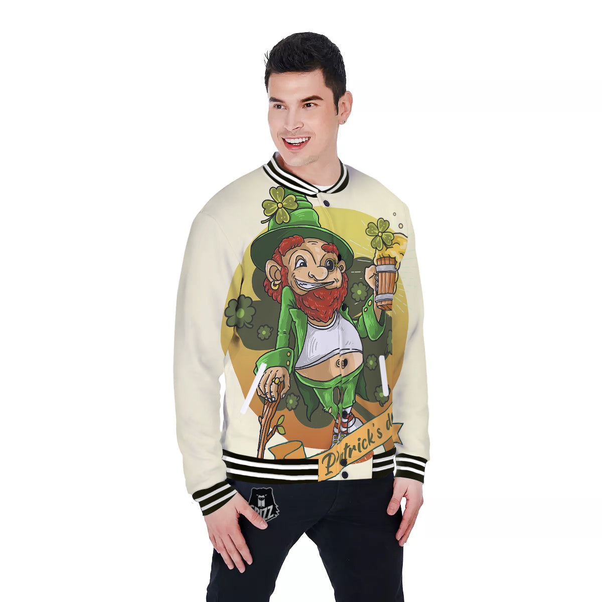 Patrick's Day Cute Shamrock Saint Print Baseball Jacket-grizzshop