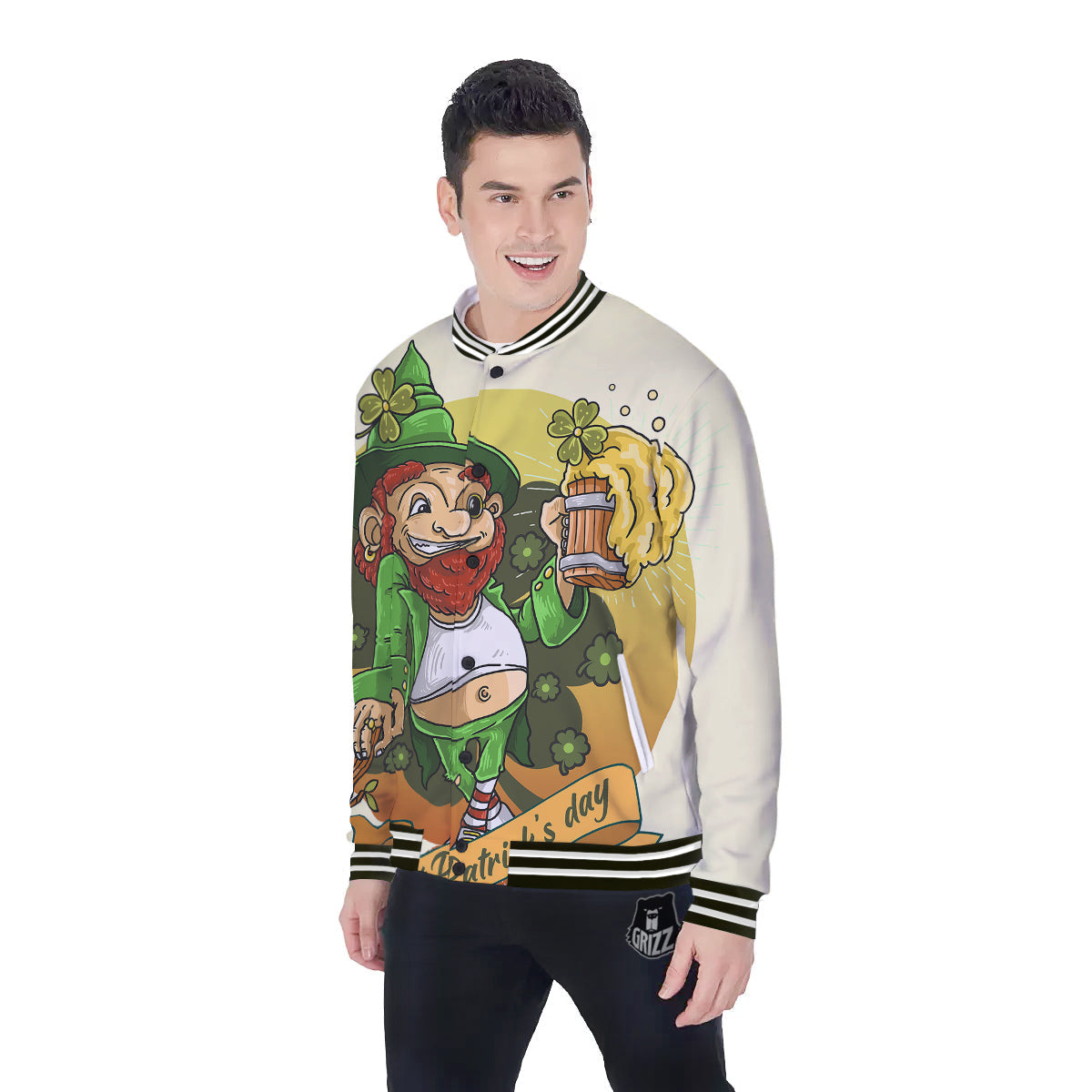 Patrick's Day Cute Shamrock Saint Print Baseball Jacket-grizzshop