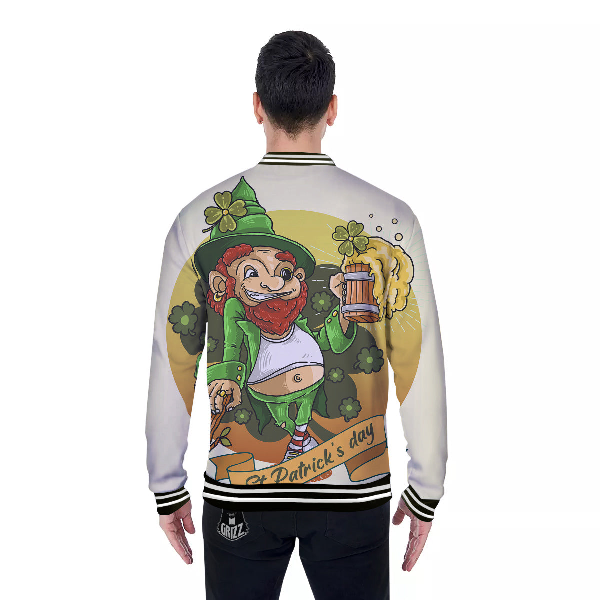 Patrick's Day Cute Shamrock Saint Print Baseball Jacket-grizzshop