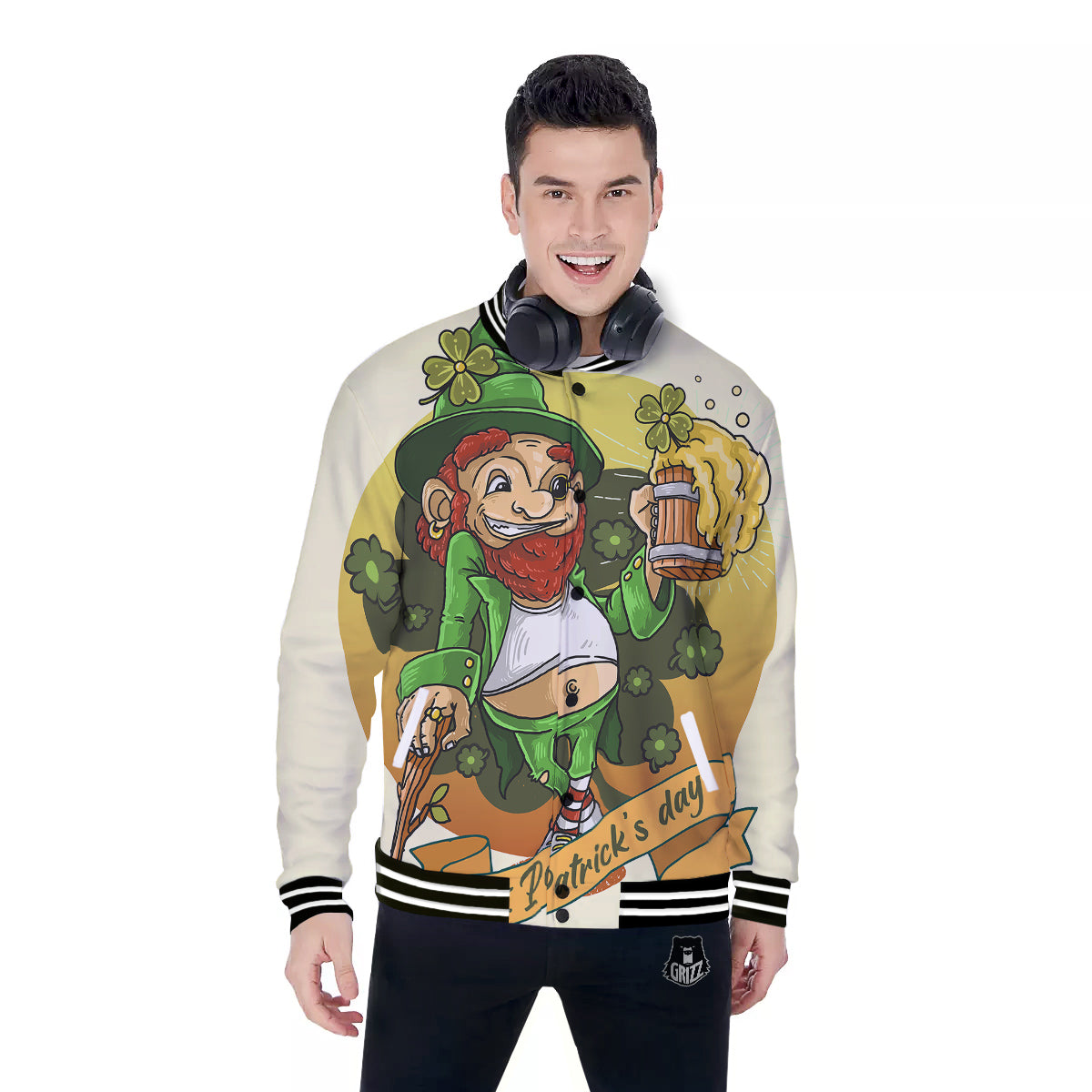 Patrick's Day Cute Shamrock Saint Print Baseball Jacket-grizzshop