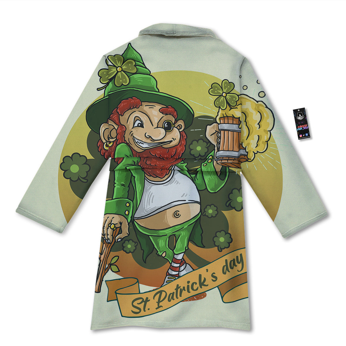 Patrick's Day Cute Shamrock Saint Print Bathrobe-grizzshop