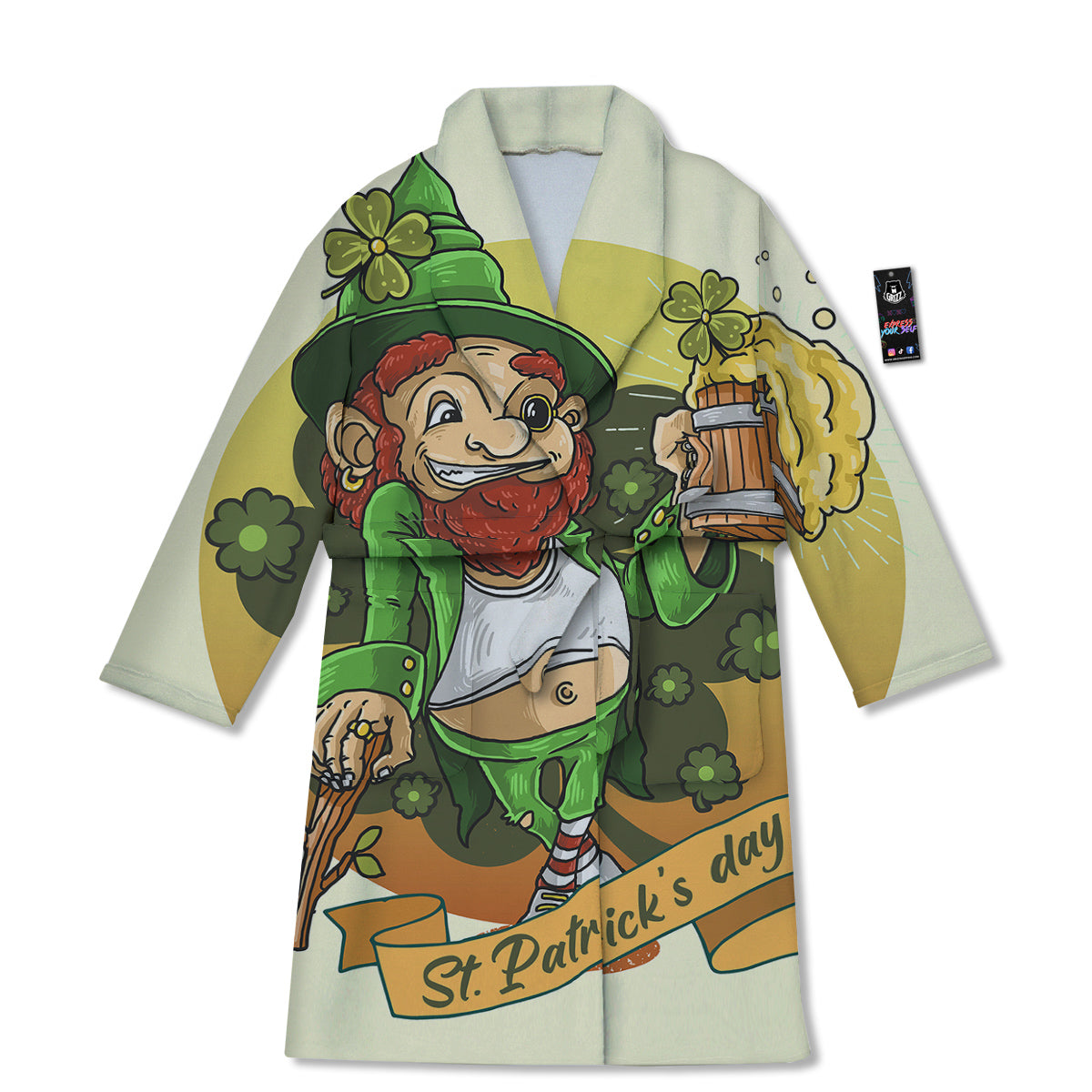 Patrick's Day Cute Shamrock Saint Print Bathrobe-grizzshop