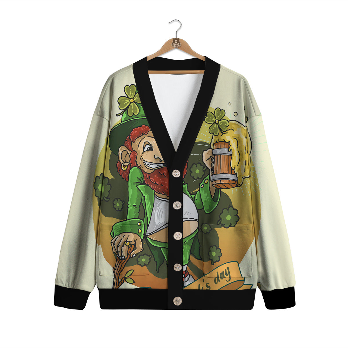 Patrick's Day Cute Shamrock Saint Print Cardigan-grizzshop