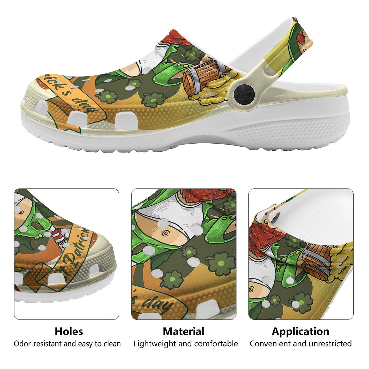 Patrick's Day Cute Shamrock Saint Print Clog-grizzshop