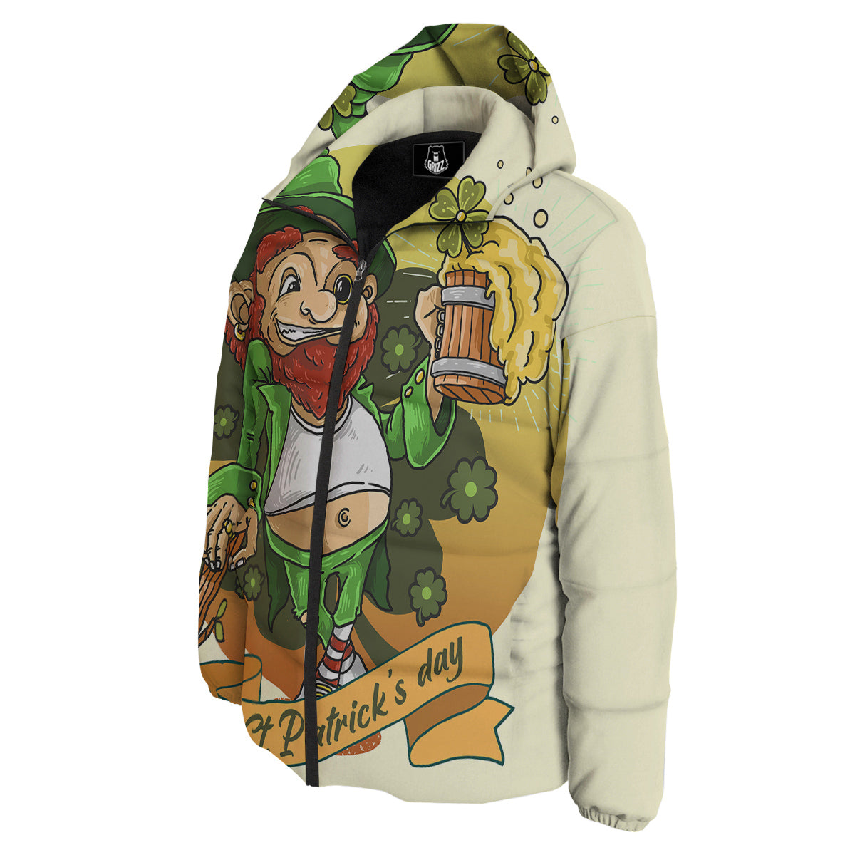 Patrick's Day Cute Shamrock Saint Print Down Jacket-grizzshop