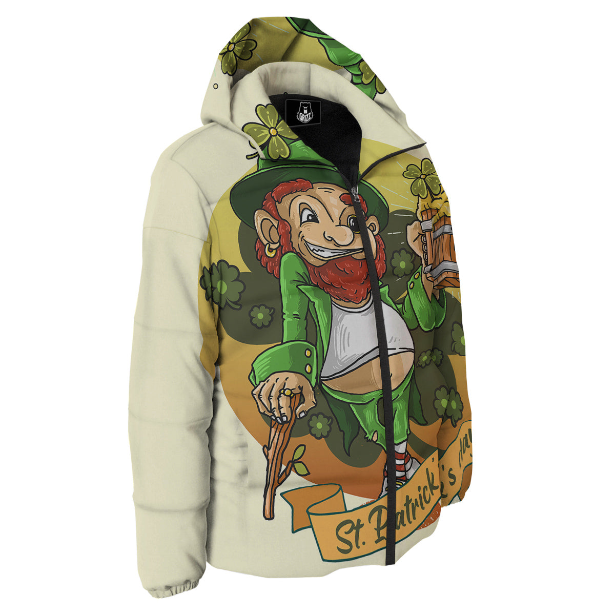 Patrick's Day Cute Shamrock Saint Print Down Jacket-grizzshop