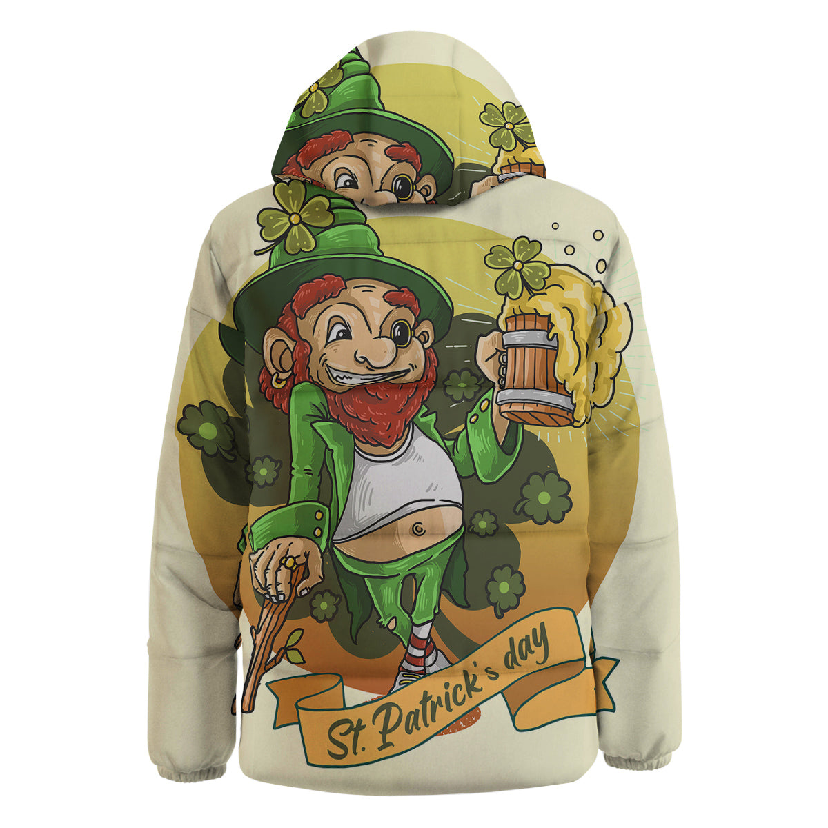 Patrick's Day Cute Shamrock Saint Print Down Jacket-grizzshop