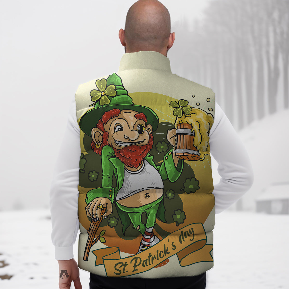 Patrick's Day Cute Shamrock Saint Print Down Vest