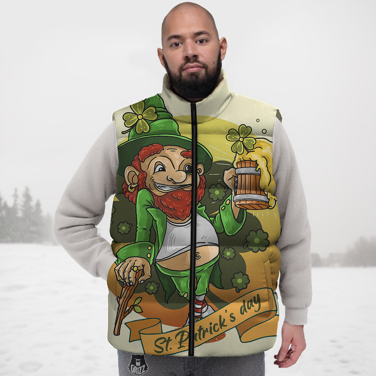 Patrick's Day Cute Shamrock Saint Print Down Vest
