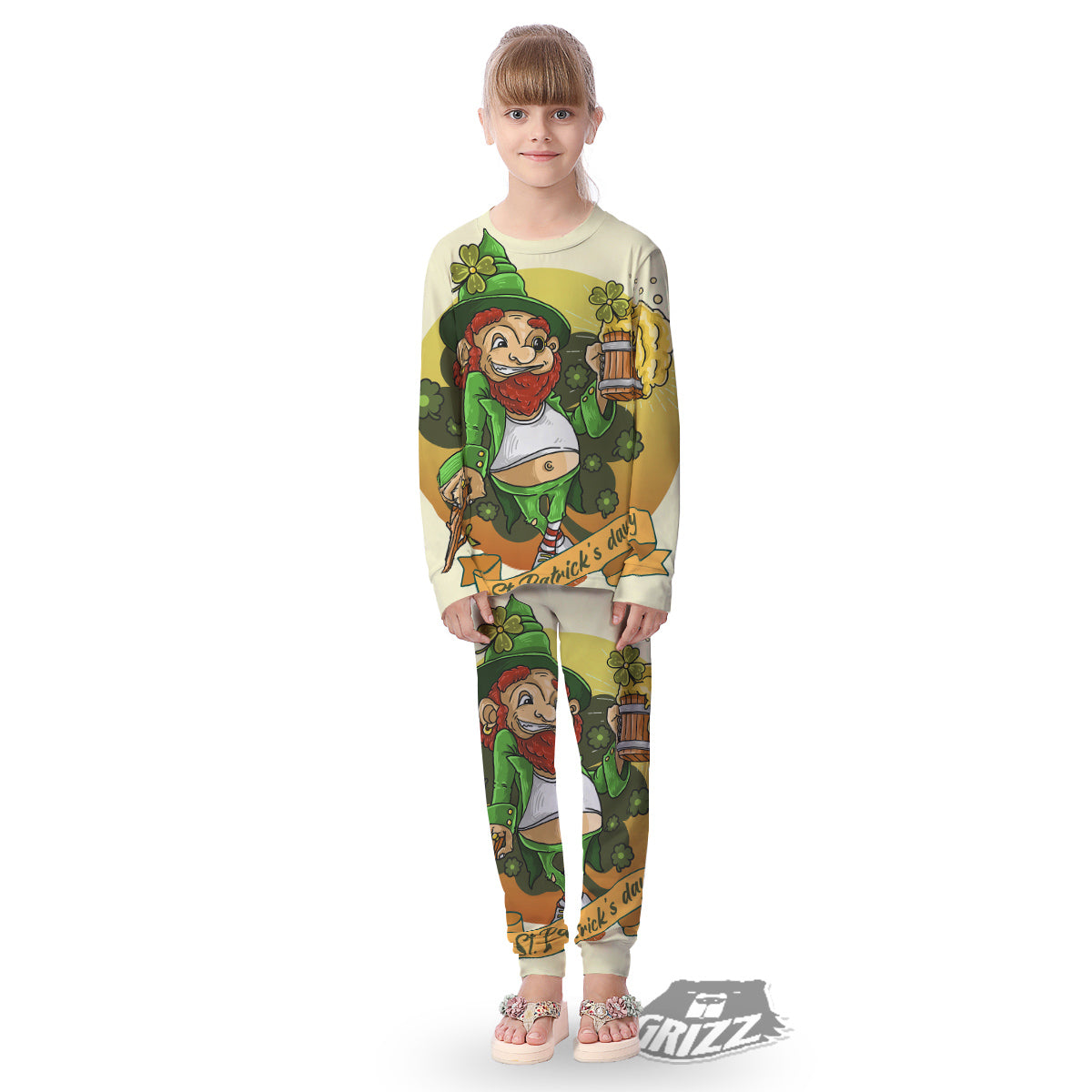 Patrick's Day Cute Shamrock Saint Print Kid's Pajamas-grizzshop