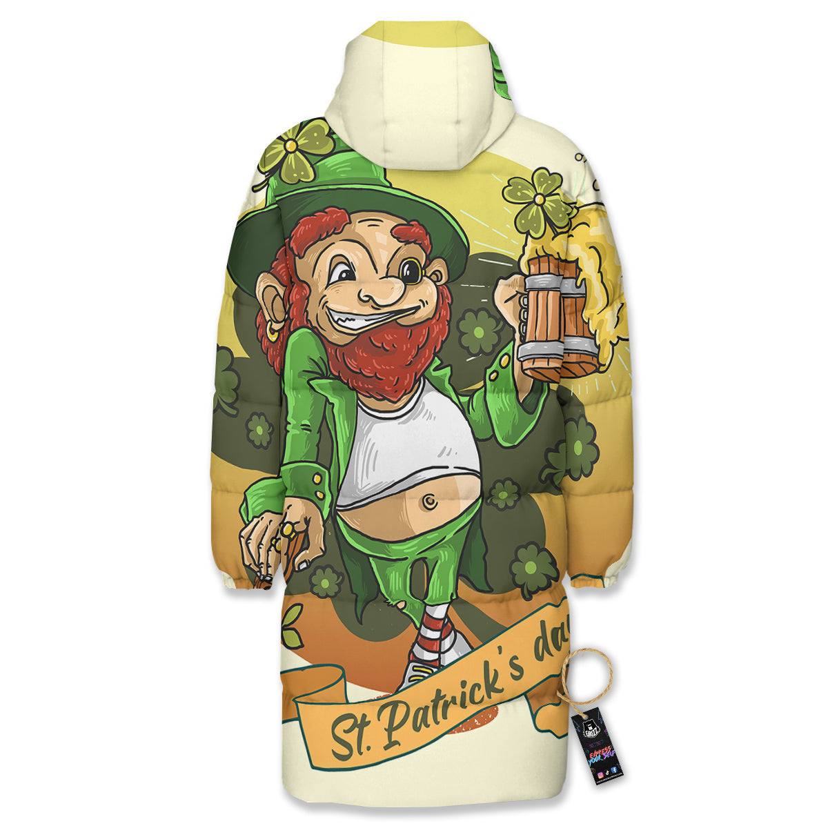 Patrick's Day Cute Shamrock Saint Print Long Down Jacket-grizzshop