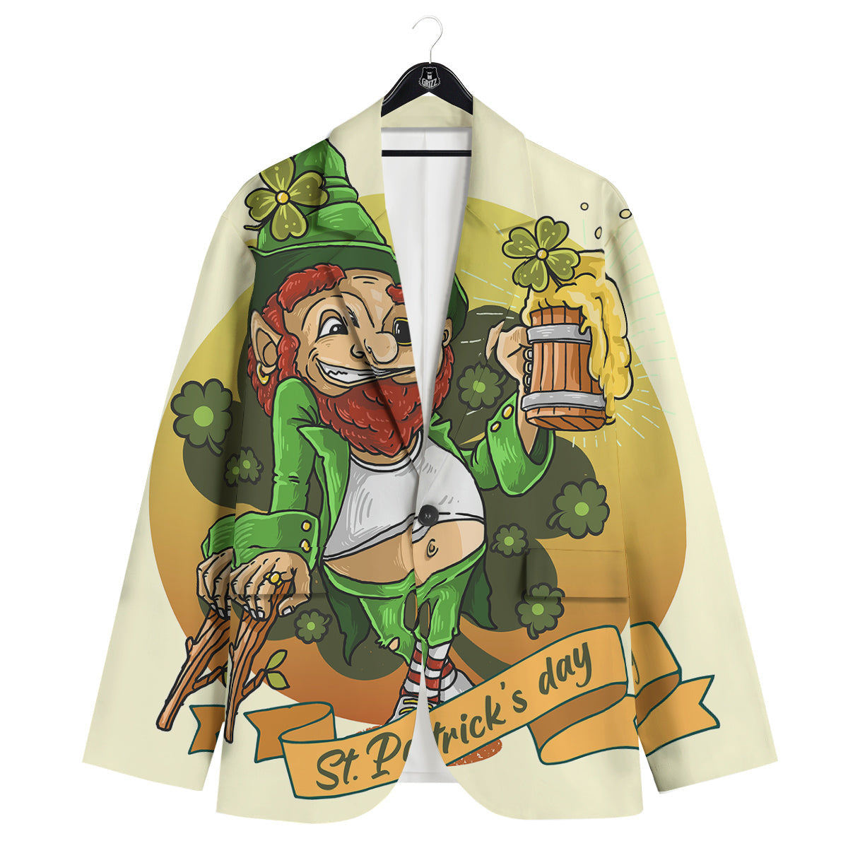 Patrick's Day Cute Shamrock Saint Print Men's Sport Coat-grizzshop