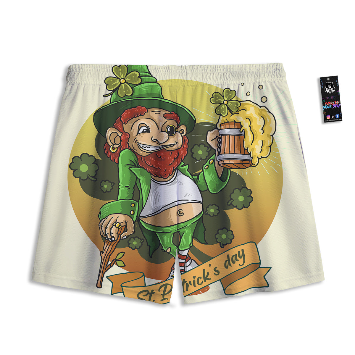 Patrick's Day Cute Shamrock Saint Print Mesh Shorts