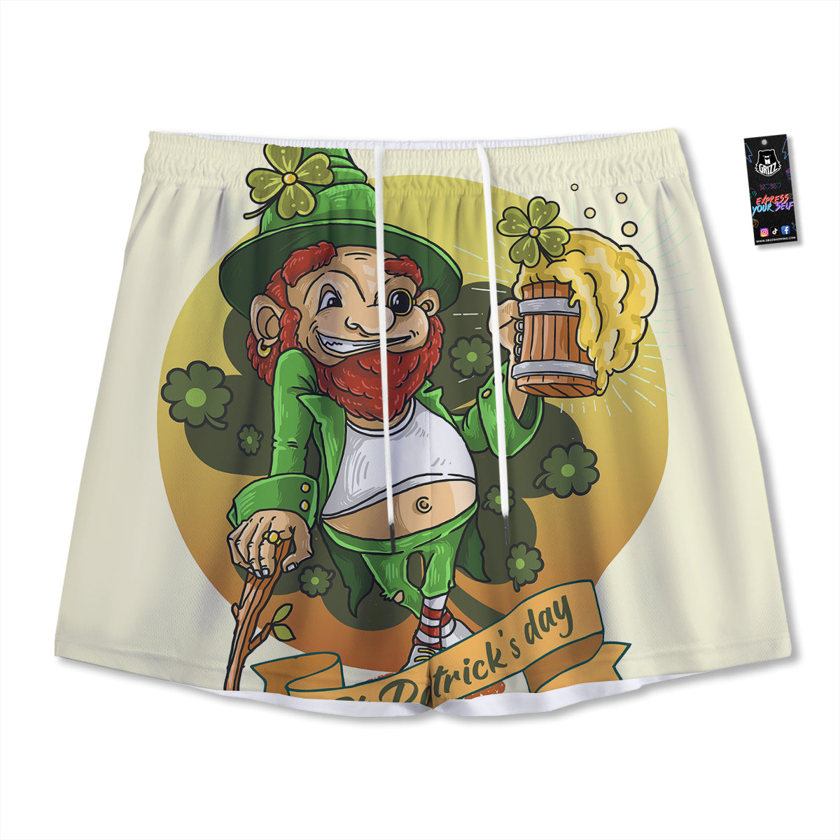 Patrick's Day Cute Shamrock Saint Print Mesh Shorts