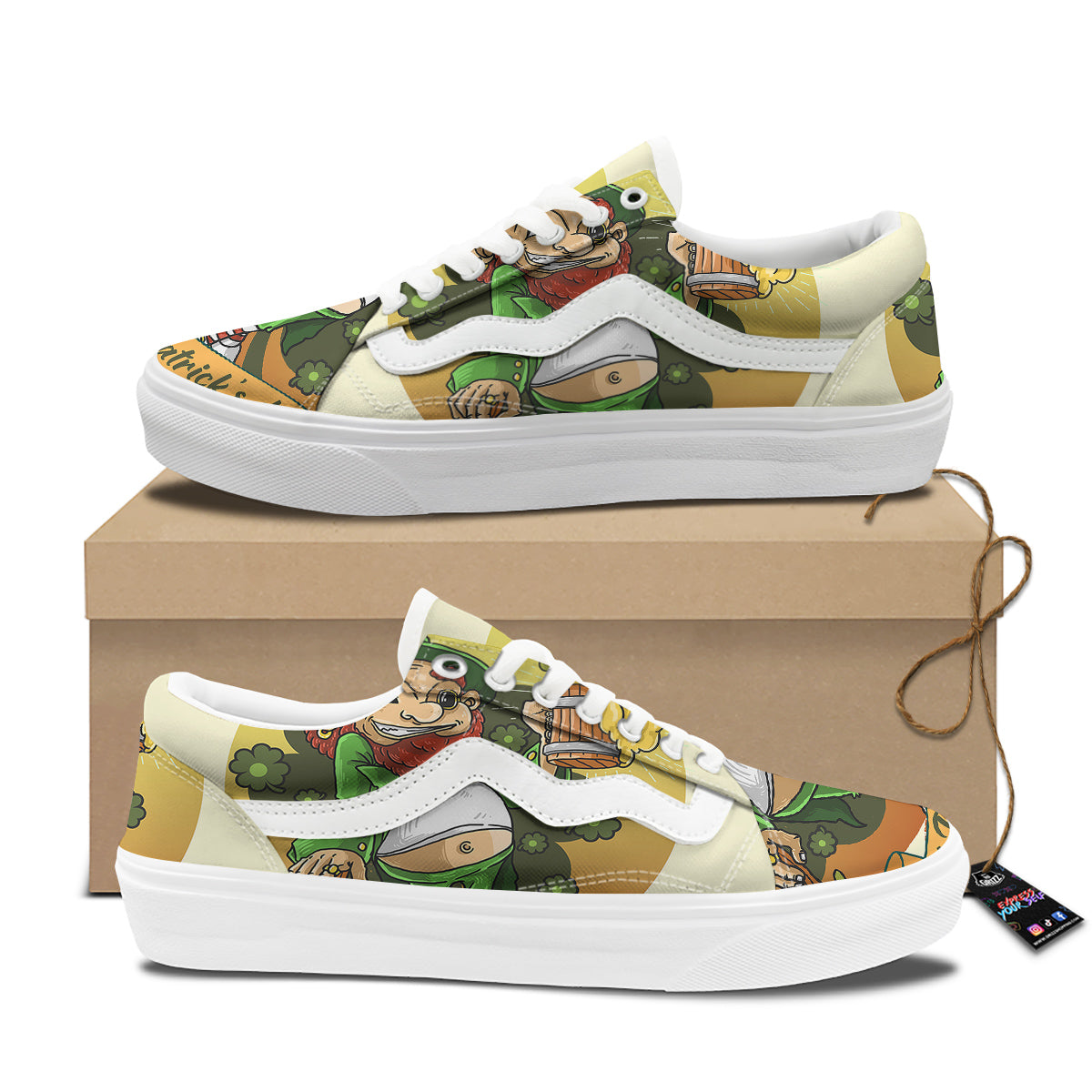 Patrick's Day Cute Shamrock Saint Print Skate Shoes-grizzshop