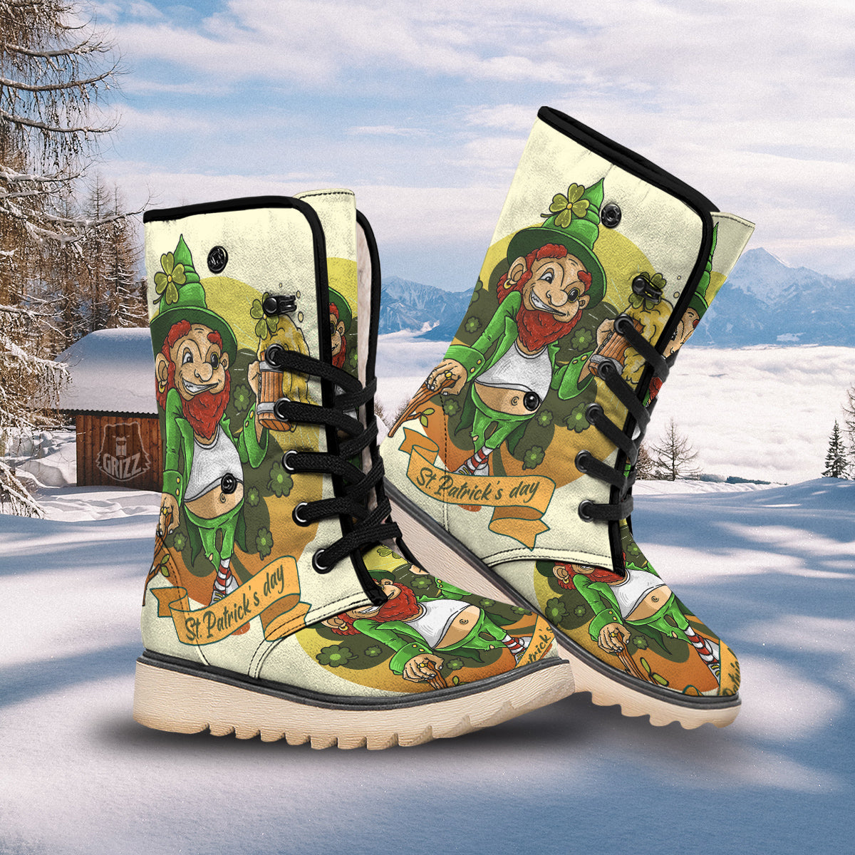 Patrick's Day Cute Shamrock Saint Print Snow Boots-grizzshop